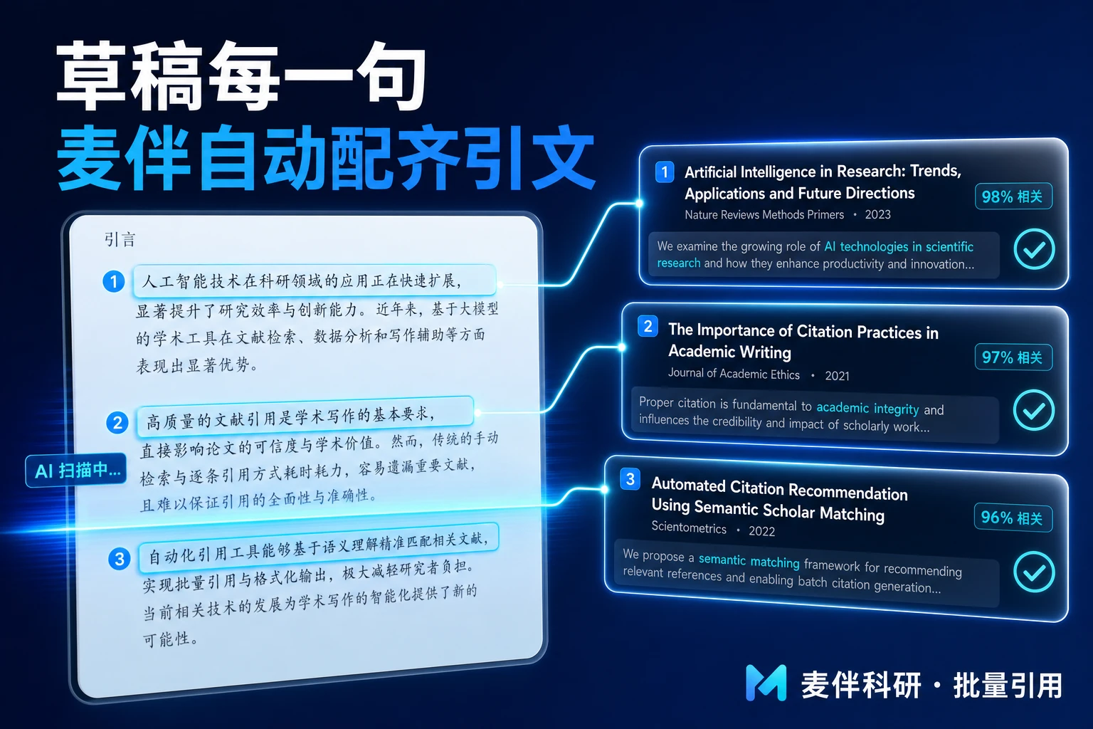 草稿每一句，麦伴自动配齐引文